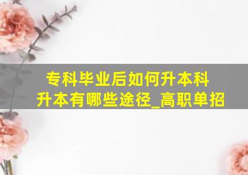 专科毕业后如何升本科 升本有哪些途径_高职单招